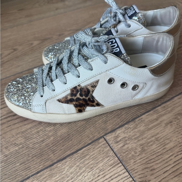 Golden Goose Silver Glitter Sneakers with Leopard Detail - Picture 6 of 9